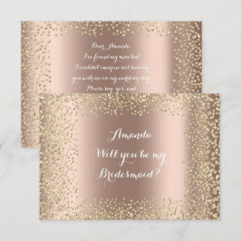 Invitación ¿Serás Mi Noviaria Rosa Rosa Dorada Confetti?