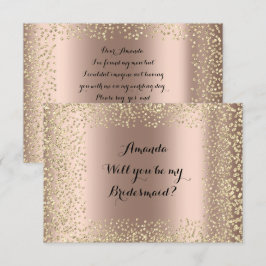 Invitación ¿Serás Mi Noviaria Rosa Rosa Dorada Confetti?