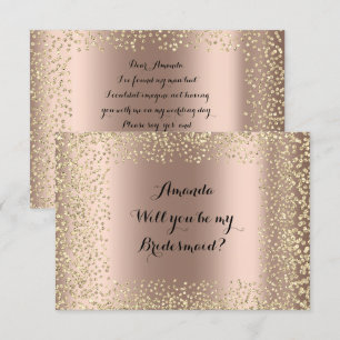 Invitación ¿Serás Mi Noviaria Rosa Rosa Dorada Confetti?
