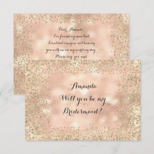 Invitación ¿Serás Mi Noviaria Rosa Rosa Dorada Confetti?