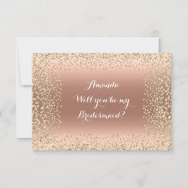 Invitación ¿Serás Mi Noviaria Rosa Rosa Dorada Confetti?