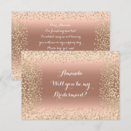 Invitación ¿Serás Mi Noviaria Rosa Rosa Dorada Confetti?