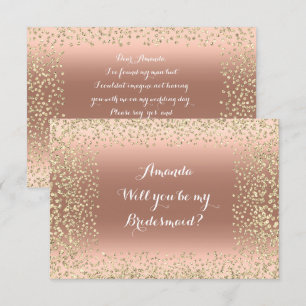 Invitación ¿Serás Mi Noviaria Rosa Rosa Dorada Confetti?