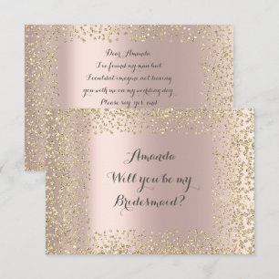 Invitación ¿Serás Mi Noviaria Rosa Rosa Dorada Confetti?
