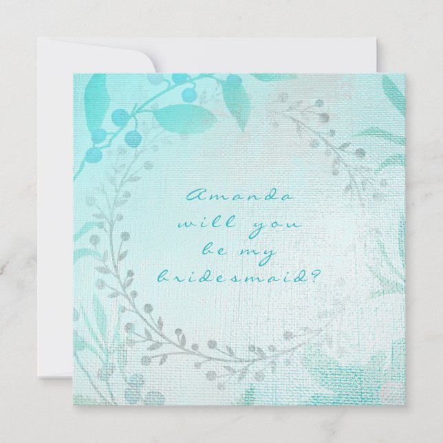 Invitación Serás Mi Noviaria Tiffany Aqua Blue Wreath (Anverso)