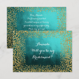 Invitación Serás Mi Noviaria Verde azulada Vip Gold Confetti