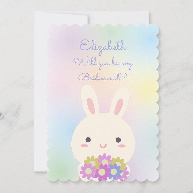 Invitación ¿Serás Mi Noviera Cute Bunny Floral Pastel (Anverso)
