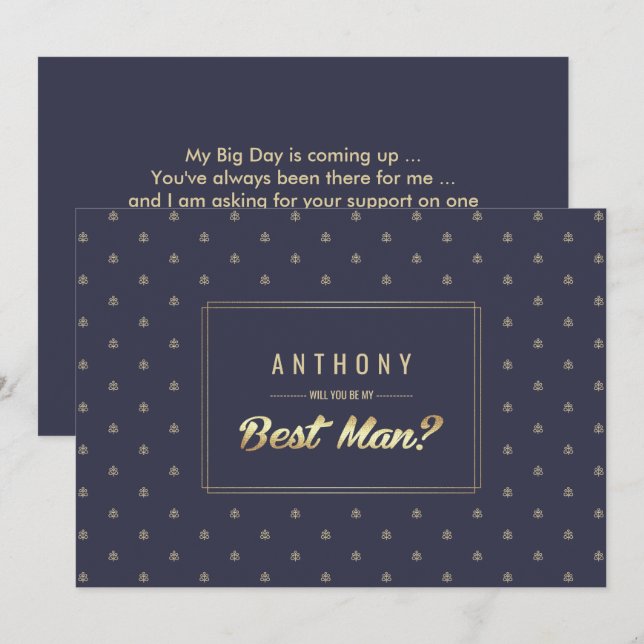 Invitación ¿Serás mi padrino? Boda Navy Blue Gold (Anverso / Reverso)