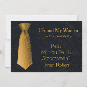 Invitación ¿Serás Mi Padrino de Boda Dorado y Corbata Blanca