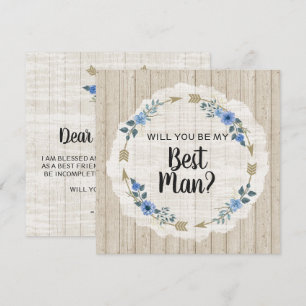Invitación ¿Serás Mi Padrino de Boda Flechas Boho Madera Rúst