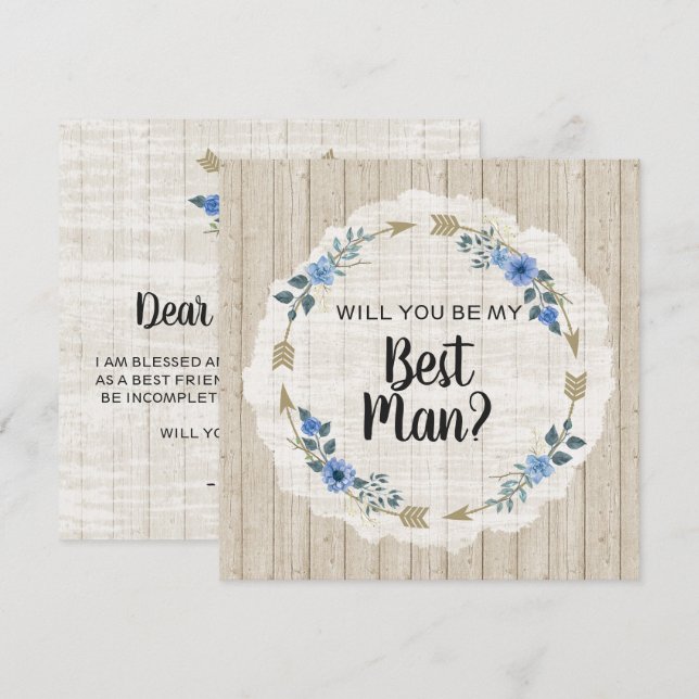 Invitación ¿Serás Mi Padrino de Boda Flechas Boho Madera Rúst (Anverso / Reverso)
