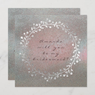 Invitación ¿Serás Mi Pin De Guirnalda Grungy Silver Wreath?