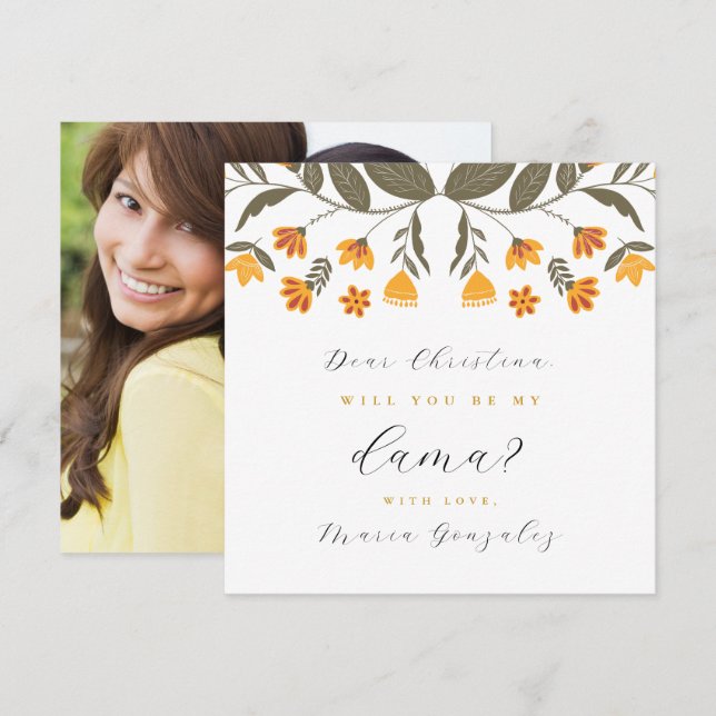 Invitación ¿Serás mi propuesta de Dama? Foto de Quinceanera (Anverso / Reverso)