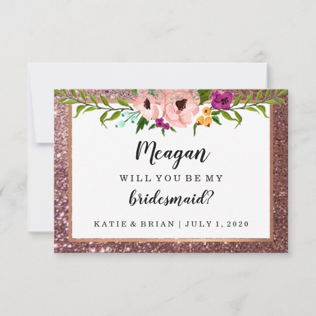 Invitación ¿Serás Mi Purpurina De Flores De Novia Plum? (Anverso)