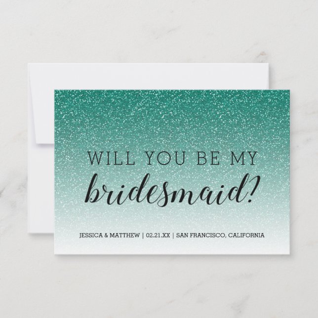Invitación ¿Serás Mi Purpurina Esmeralda De Novias Ombre? (Anverso)