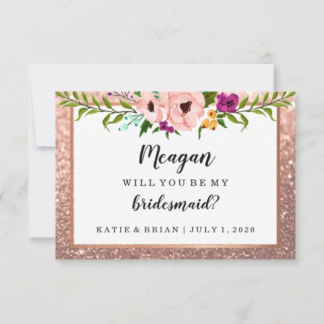 Invitación ¿Serás Mi Purpurina Rosa Oro De La Mujer De Novia? (Anverso)