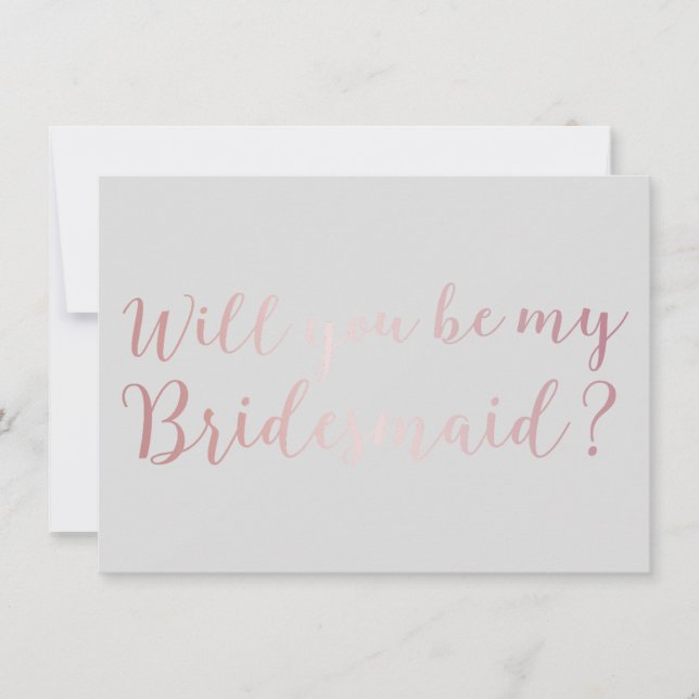 Invitación ¿Serás mi Rosa de Bridesmaid Gold Scripts Grey? (Anverso)