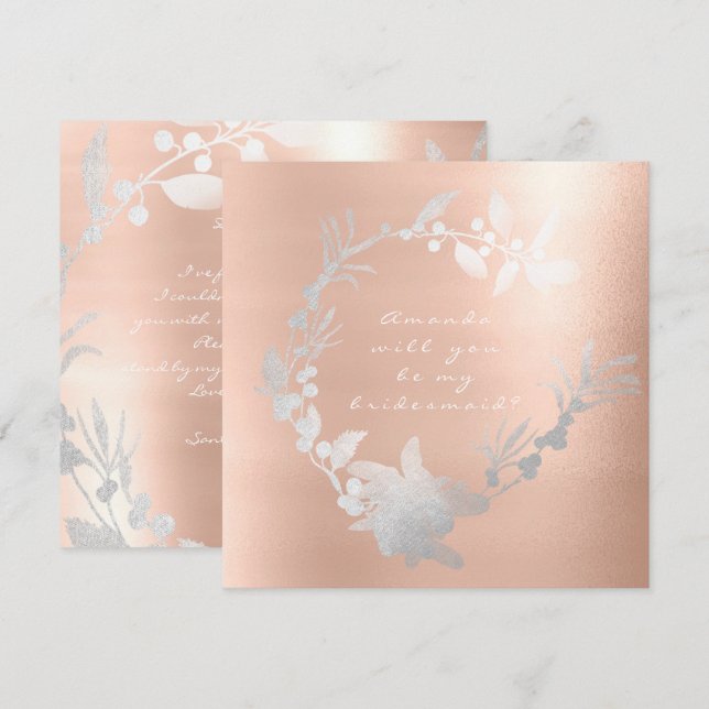 Invitación ¿Serás Mi Rosa De La Mujer De La Novia Plata Rosa? (Anverso / Reverso)