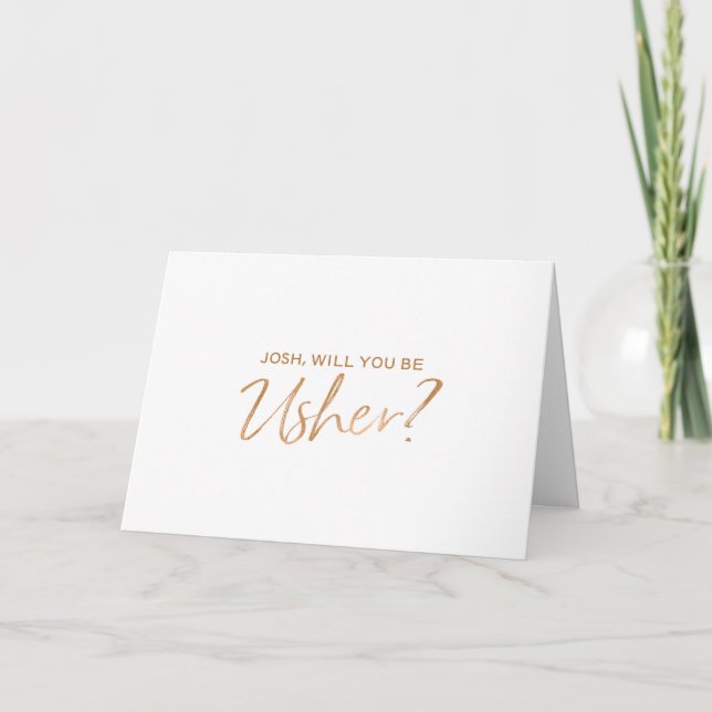 Invitación Serás mi usador | Mano de cobre con letras (Anverso)