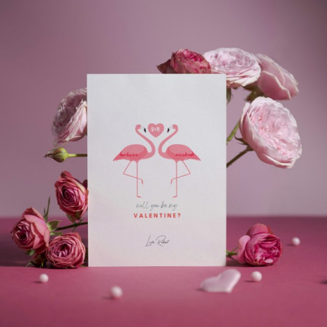 Invitación Serás Mi Valentín, Flamingo Blanco Rosa (Subido por el creador)