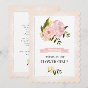Invitación ¿Serás nuestra chica flor? Rubor Pink Peonies