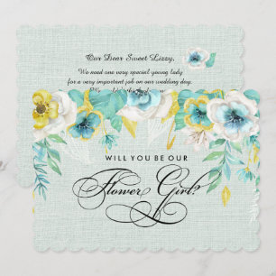 Invitación ¿Serás nuestra niña de las flores? Floral Amarillo