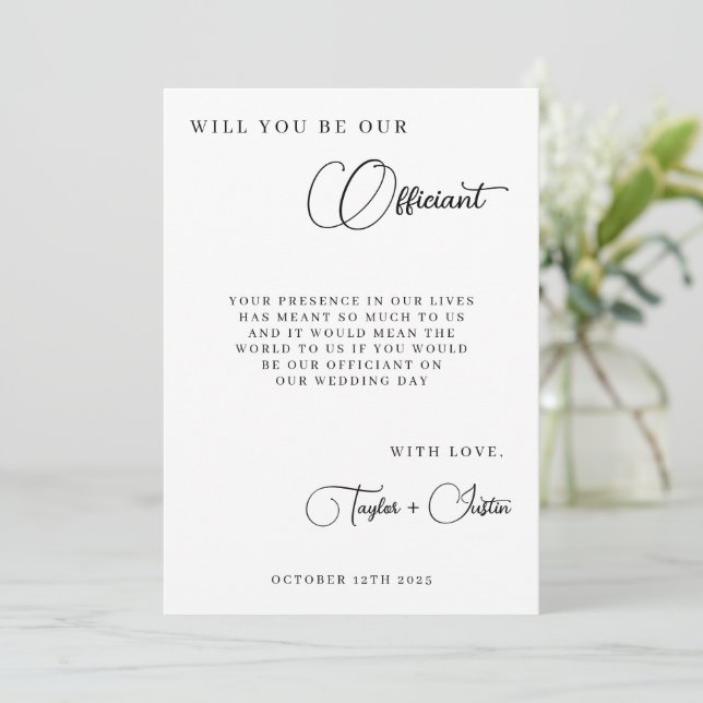 Invitación ¿Serás Nuestra Propuesta de Oficiantes de Boda Sim (Anverso de pie)