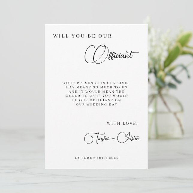 Invitación ¿Serás Nuestra Propuesta de Oficiantes de Boda Sim (Anverso de pie)