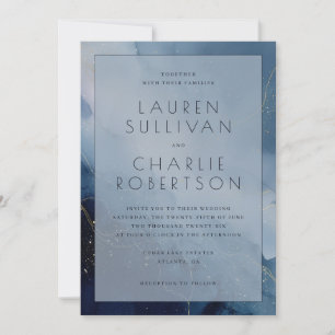 Invitación Serena Elegancia Azul Mármol