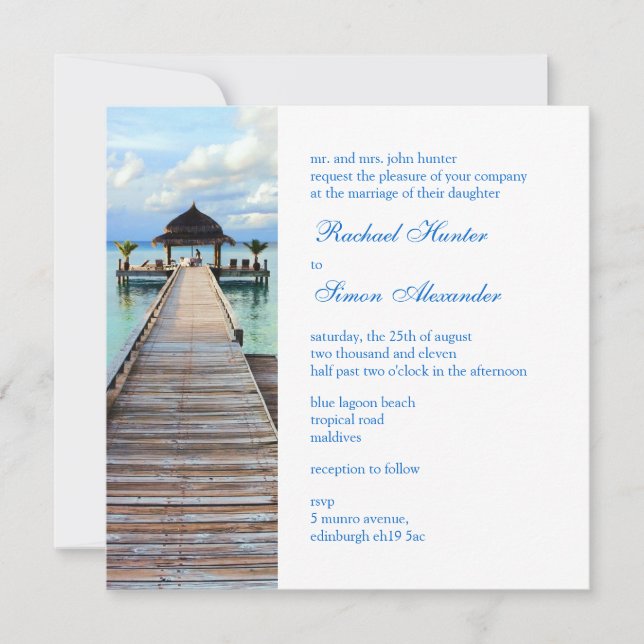 Invitación Serenade Jetty Maldives Beach Wedding (Anverso)