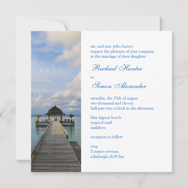 Invitación Serenade Jetty Maldives Beach Wedding (Anverso)