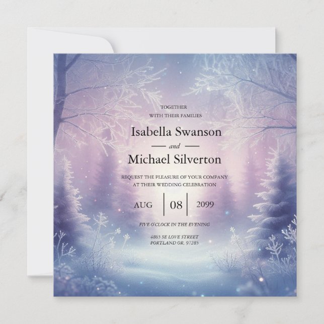 Invitación Serenata de Boda de Nevada de Invierno con Lavanda (Anverso)