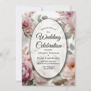 Invitación Serenata floral de peonía y rosa con suave rubor
