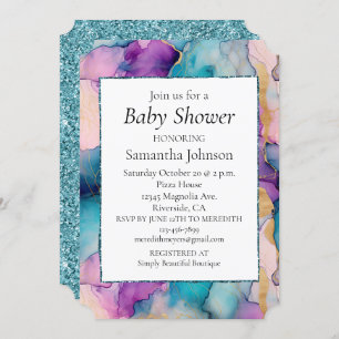 Invitación Serendipity Crystal Aqua Blue Purple Baby Shower