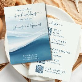 Invitación Serene Blue Abstract Beach Wedding-All In One