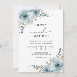Invitación Serene Blue Botanical Floral Boda