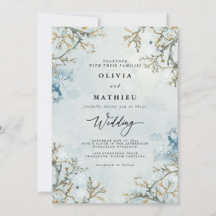 Invitación Serene Blue Botanical Winter Wedding