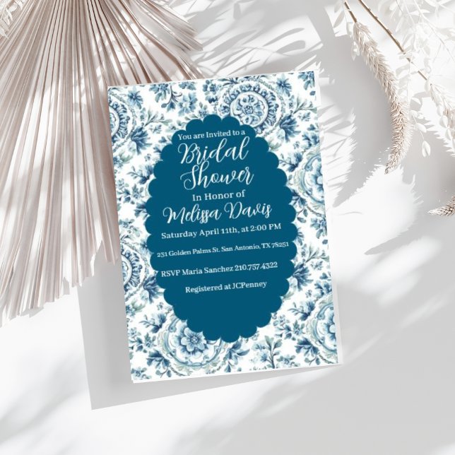 Invitación Serene Chinoiserie Bridal Shower Invitation (Personalize this beautiful serene Chinoiserie Bridal Shower Invitation.)