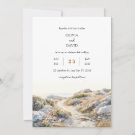 Invitación Serene Dawn Camino costero Watercolor Beach Weddin