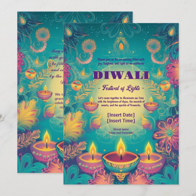 Invitación Serene Diwali Grace (Anverso / Reverso)