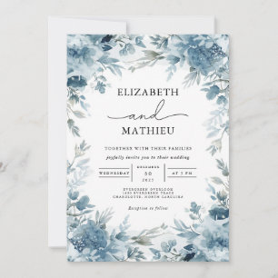 Invitación Serene Dusty Blue Botanical Boda