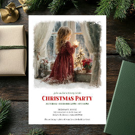 Invitación Serene girl awaits Santa editable Christmas invite