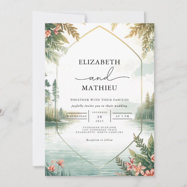 Invitación Serene Landscape Floral Boda (Anverso)