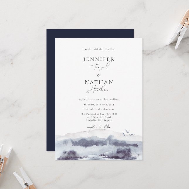 Invitación Serene Landscape Watercolor Boda (Anverso/Reverso In Situ)