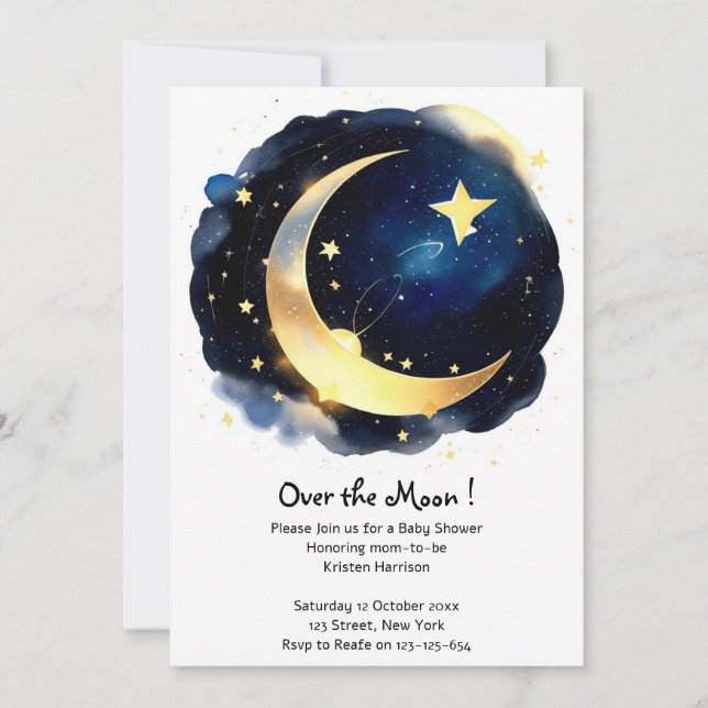 Invitación Serene Moon y Stars Delight Boy Baby Shower (Anverso)