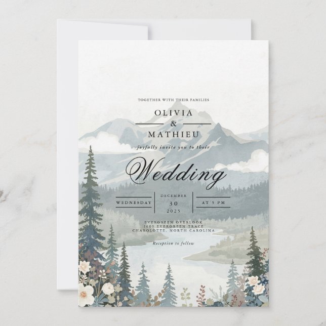 Invitación Serene Mountain Landscape Boda (Anverso)