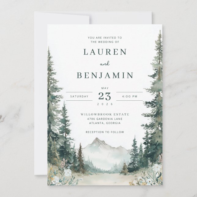 Invitación Serene Mountain Wedding (Anverso)