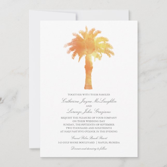 Invitación Serene Palm Tree Watercolor | BODA (Anverso)
