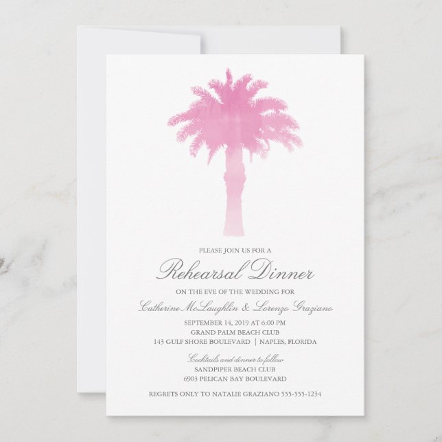 Invitación Serene Palm Tree Watercolor | Ensayo Boda (Anverso)