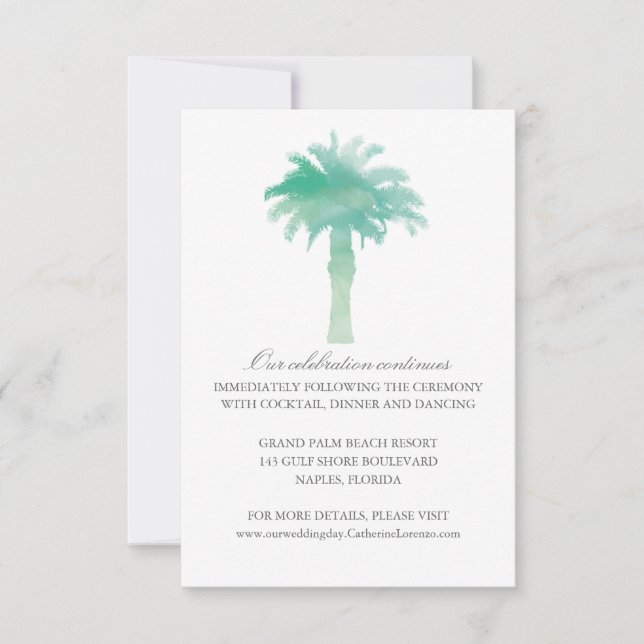 Invitación Serene Palm Tree Watercolor | Recepción (Anverso)
